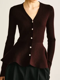Clearance Ribbed Panel Bud Waist Button Knit Top Sweater Tops|Sweaters & Cardigans