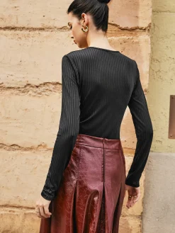 Discount Ribbed Panel Sheer Blouse Blouses & Shirts|Tops