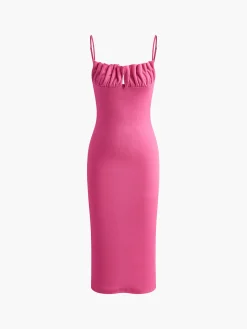 Outlet Ribbed Pleated Backless Cami Dress Work Dresses|Cocktail & Party Dresses