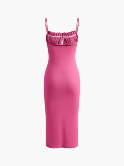 Outlet Ribbed Pleated Backless Cami Dress Work Dresses|Cocktail & Party Dresses