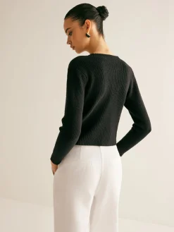 New Ribbed Rhinestone Bow Slim Cardigan Cardigans|Sweaters & Cardigans