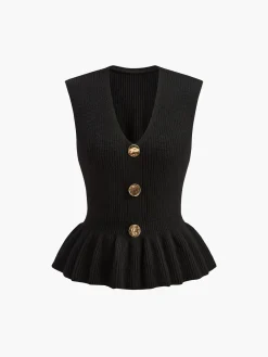 Sale Ribbed Ruffle Sweater Vest Sweater Vests|Sweaters & Cardigans