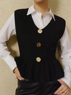 Sale Ribbed Ruffle Sweater Vest Sweater Vests|Sweaters & Cardigans