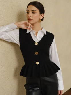 Sale Ribbed Ruffle Sweater Vest Sweater Vests|Sweaters & Cardigans