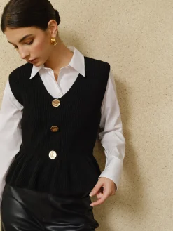 Sale Ribbed Ruffle Sweater Vest Sweater Vests|Sweaters & Cardigans