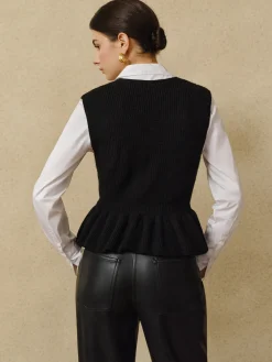 Sale Ribbed Ruffle Sweater Vest Sweater Vests|Sweaters & Cardigans