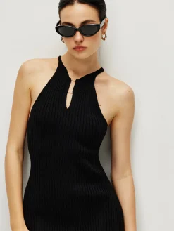 Ribbed Sexy Sleeveless Sweater Dress Black Dresses|Sweater Dresses