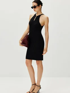 Ribbed Sexy Sleeveless Sweater Dress Black Dresses|Sweater Dresses
