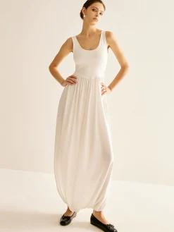 Best Ribbed Side Split Pleated Tank Dress White Dresses|Summer Dresses