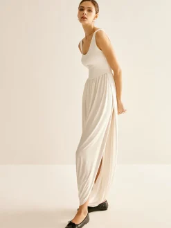 Best Ribbed Side Split Pleated Tank Dress White Dresses|Summer Dresses