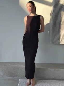 Ribbed Sleeveless Knit Long Dress Sweater Dresses|Vacation Dresses