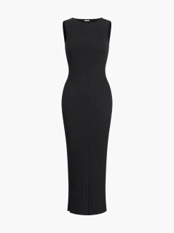 Ribbed Sleeveless Knit Long Dress Sweater Dresses|Vacation Dresses