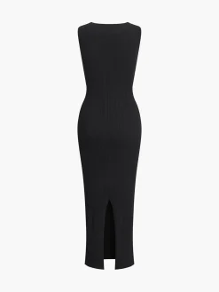 Ribbed Sleeveless Knit Long Dress Sweater Dresses|Vacation Dresses