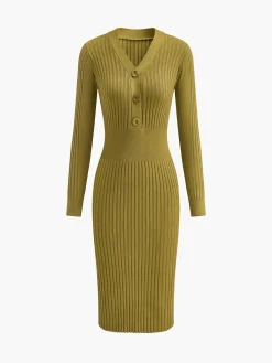 Online Ribbed Slim Sweater Midi Dress Sweater Dresses|Sweater Dresses