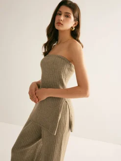Ribbed Strapless Slit Sweater Vest Sweater Vests|Sweaters & Cardigans