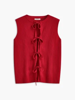Online Ribbed Tie Neck Sweater Vest Sweater Vests|Sweaters & Cardigans