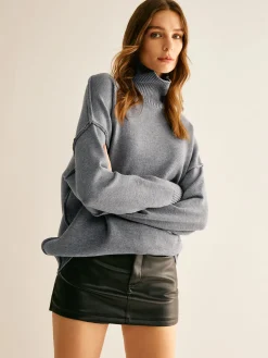 Online Ribbed Turtleneck Knit Top Sweater Tops|Sweaters & Cardigans