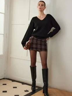 Discount Ribbed V-Neck Bow Sweater Sweater Tops|Sweaters & Cardigans