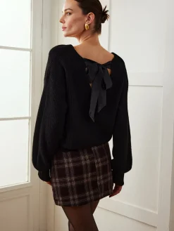 Discount Ribbed V-Neck Bow Sweater Sweater Tops|Sweaters & Cardigans