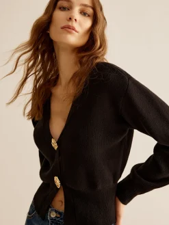 Online Ribbed V-Neck Cinched Cardigan Cardigans|Sweaters & Cardigans