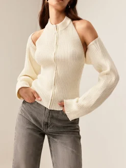 Sale Ribbed Zipper Shrug Sweater Co-ords Sweater Tops|Sweaters & Cardigans