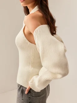 Sale Ribbed Zipper Shrug Sweater Co-ords Sweater Tops|Sweaters & Cardigans