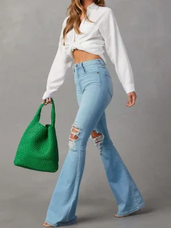 Outlet Ripped Denim Flare Jeans Jeans|Pants
