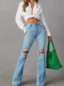 Outlet Ripped Denim Flare Jeans Jeans|Pants