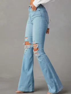 Outlet Ripped Denim Flare Jeans Jeans|Pants