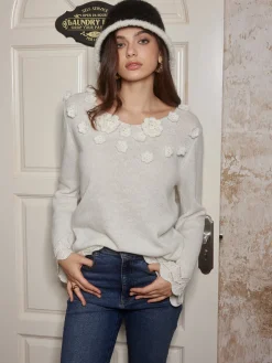 Best Romance 3D Flower Knit Top Sweater Tops|Sweaters & Cardigans