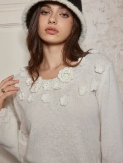 Best Romance 3D Flower Knit Top Sweater Tops|Sweaters & Cardigans