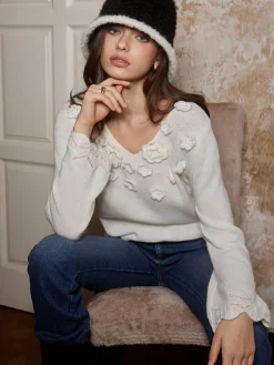 Best Romance 3D Flower Knit Top Sweater Tops|Sweaters & Cardigans