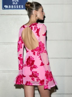 Best Romance Floral Backless Mesh Dress Black Dresses|Cocktail & Party Dresses