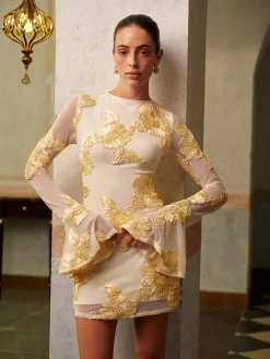 Online Romance Floral Backless Mesh Dress Cocktail & Party Dresses|Vacation Dresses