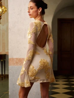 Online Romance Floral Backless Mesh Dress Cocktail & Party Dresses|Vacation Dresses