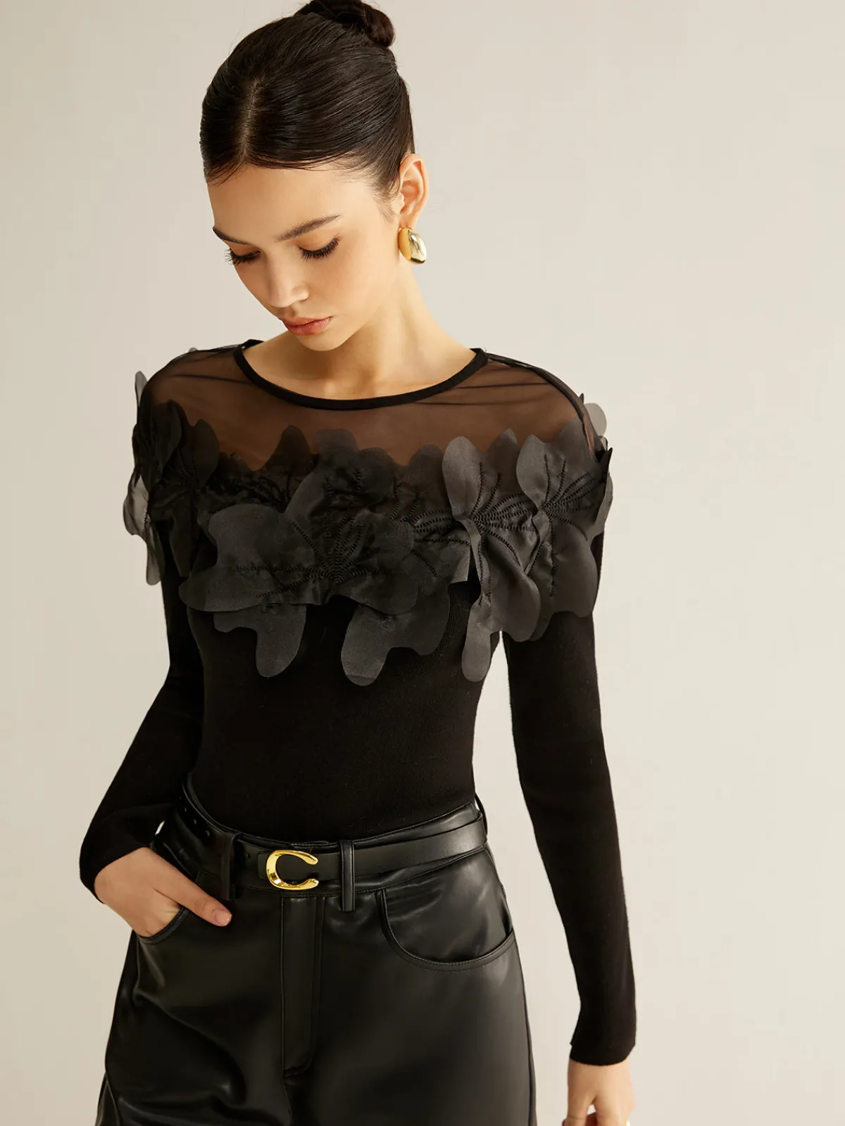 Romance Floral Decor Slim Blouse Blouses & Shirts|Tops