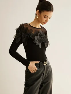 Romance Floral Decor Slim Blouse Blouses & Shirts|Tops
