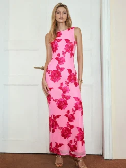 Outlet Romance Floral Sleeveless Mesh Dress Casual Dresses|Floral Dresses