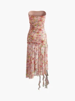 Discount Romance Mesh Ruffle Tube Dress Casual Dresses|Vacation Dresses