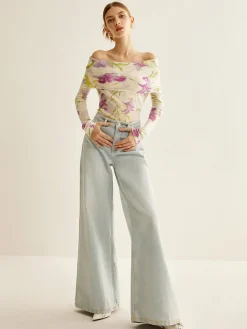 Best Romance Off-Shoulder Printed Knit Top Sweater Tops|Sweaters & Cardigans