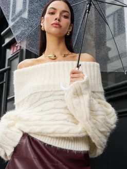 Discount Romance Off-Shoulder Twist Sweater Sweater Tops|Sweaters & Cardigans