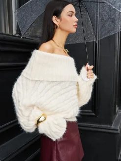 Discount Romance Off-Shoulder Twist Sweater Sweater Tops|Sweaters & Cardigans