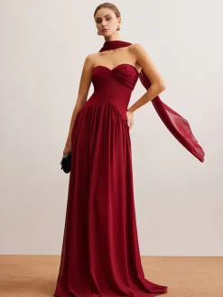 Discount Romance Ruched Long-Ribbon Tube Dress Cocktail & Party Dresses|Vacation Dresses