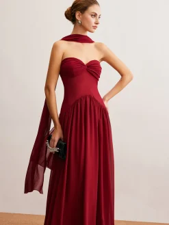 Discount Romance Ruched Long-Ribbon Tube Dress Cocktail & Party Dresses|Vacation Dresses