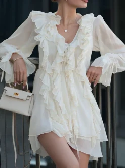 Sale Romance Ruffle Chiffon Dress Cocktail & Party Dresses|Short Dresses