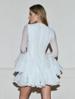 Best Romance Ruffle Sheer Dress White Dresses|Black Dresses