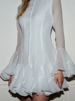 Best Romance Ruffle Sheer Dress White Dresses|Black Dresses