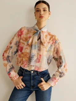 Hot Romance Tie Neck Thin Shirt Blouses & Shirts|Tops