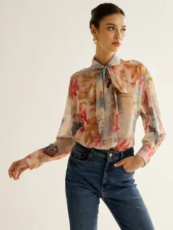 Hot Romance Tie Neck Thin Shirt Blouses & Shirts|Tops