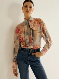 Hot Romance Tie Neck Thin Shirt Blouses & Shirts|Tops